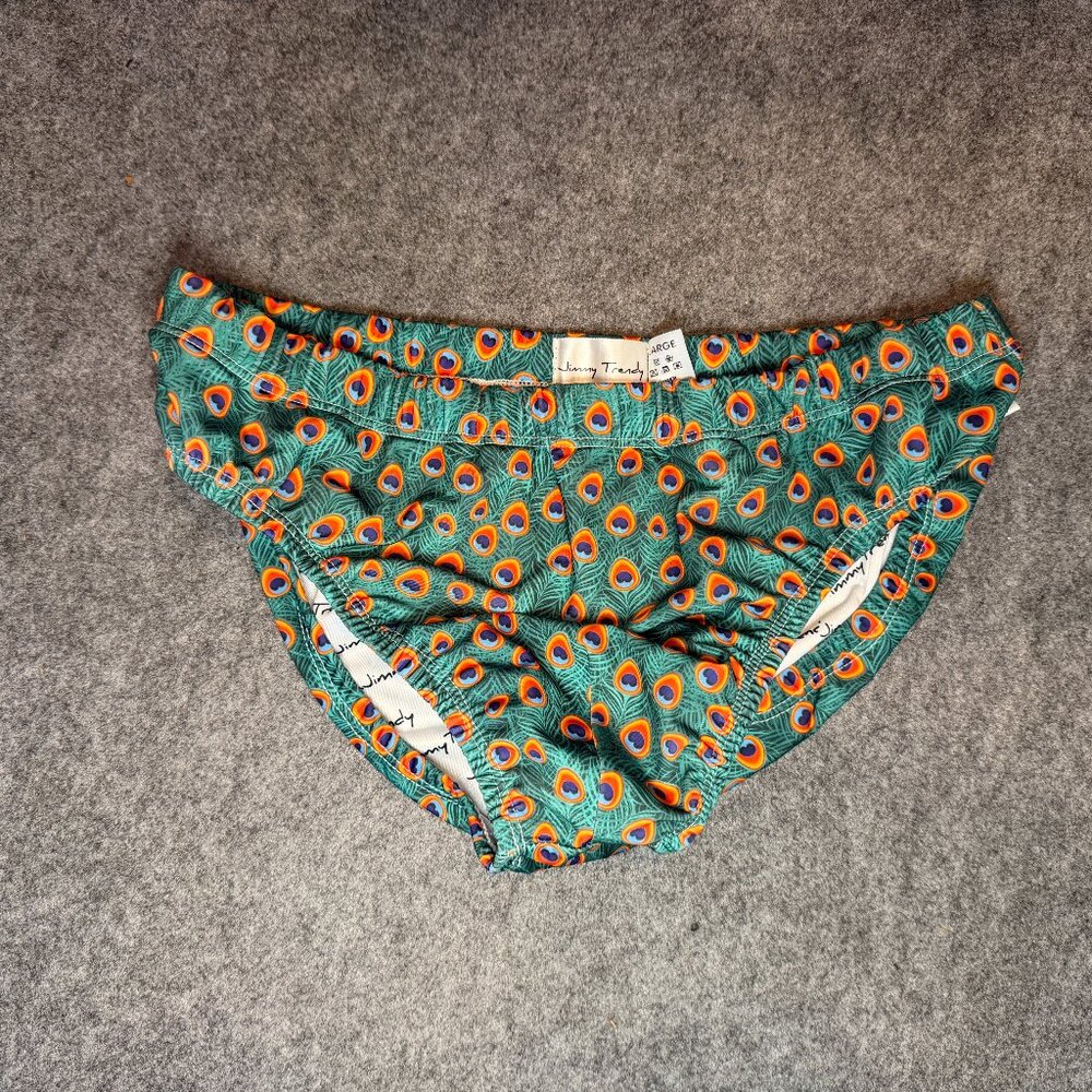 Jimmy Trendy Men’s Swim Brief Peacock Print Size Large - Picture 2 of 8